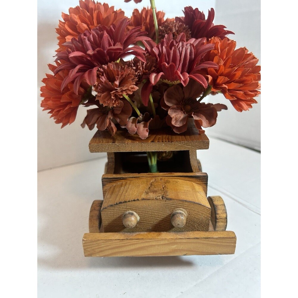 Vtg Handmade Wooden Truck Planter Vase Rustic Folk Art Decor Cabincore Grandpa - Picture 3 of 13